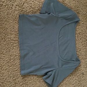 Blue cropped, ribbbed blouse